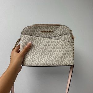 Michael kors jet set travel dome crossbody bag signature powder blush multi